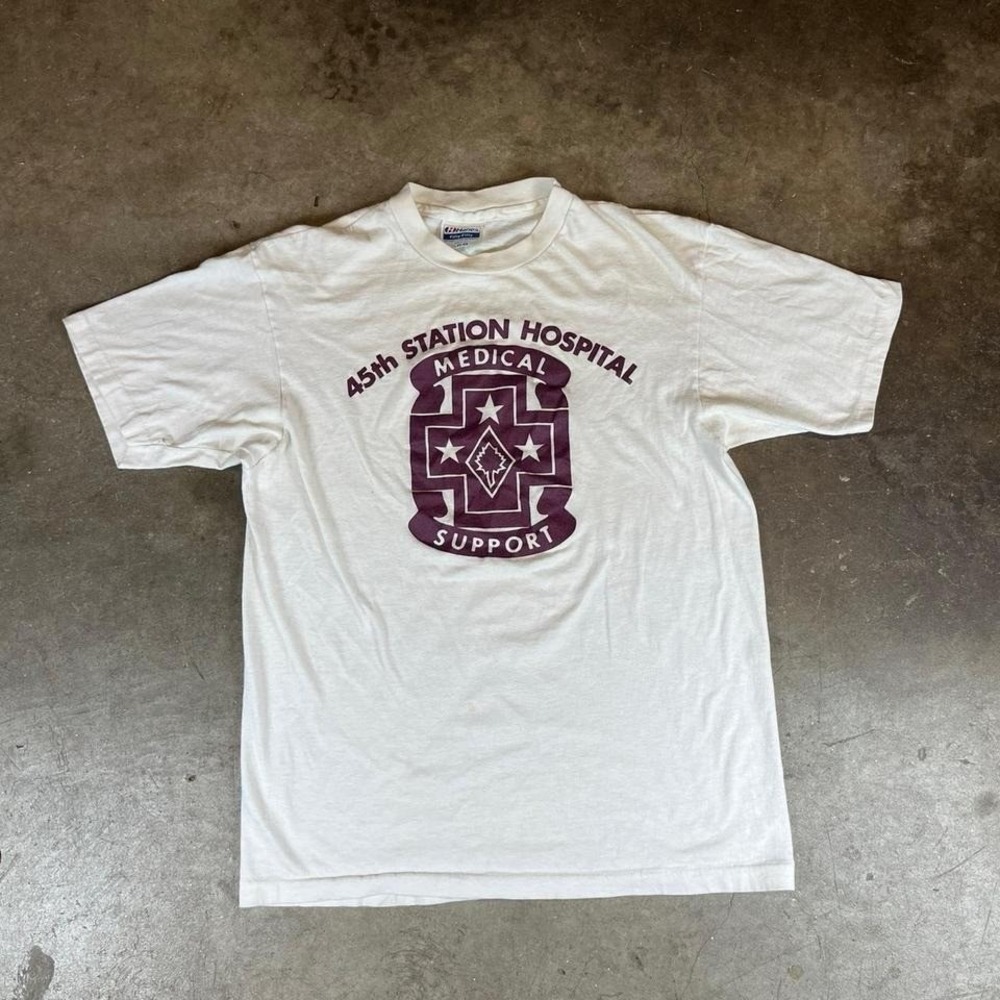 Vintage 90s 45th Station Hospital‎ Medical Support white single stitch t-shirt